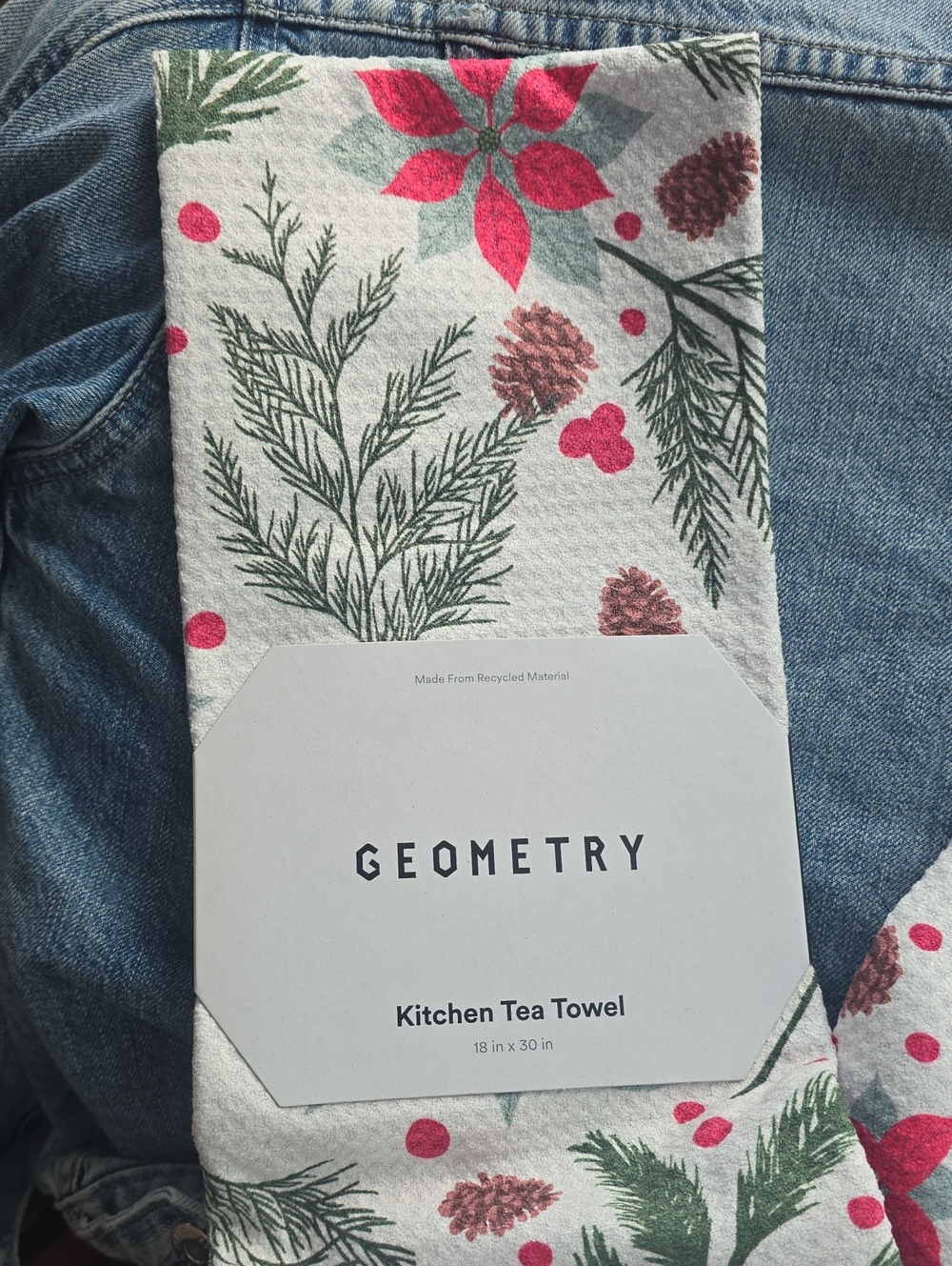 Geometry Tea Towel- Botanical Christmas Print - Nwt - 18in x 30in
